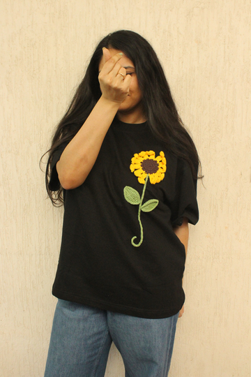 Sunflower Black Crochet Oversize tshirt