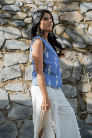 Ikat blue Angrakha top
