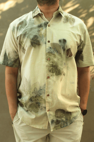 Ecoprinted Men's shirt-Beige