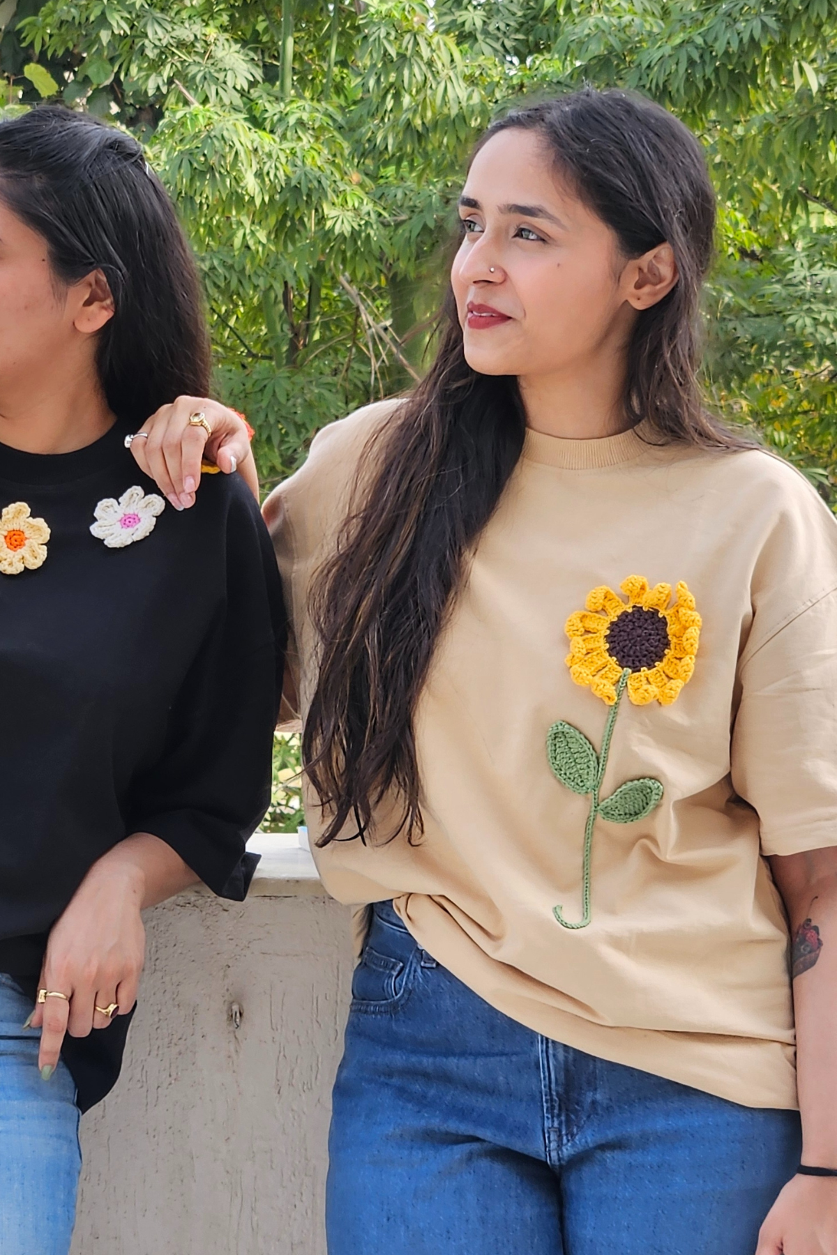 Sunflower Beige Crochet Oversize tshirt
