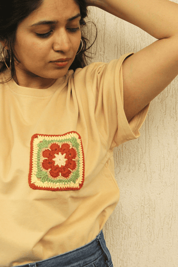 Pocket square Beige Crochet Oversize tshirt