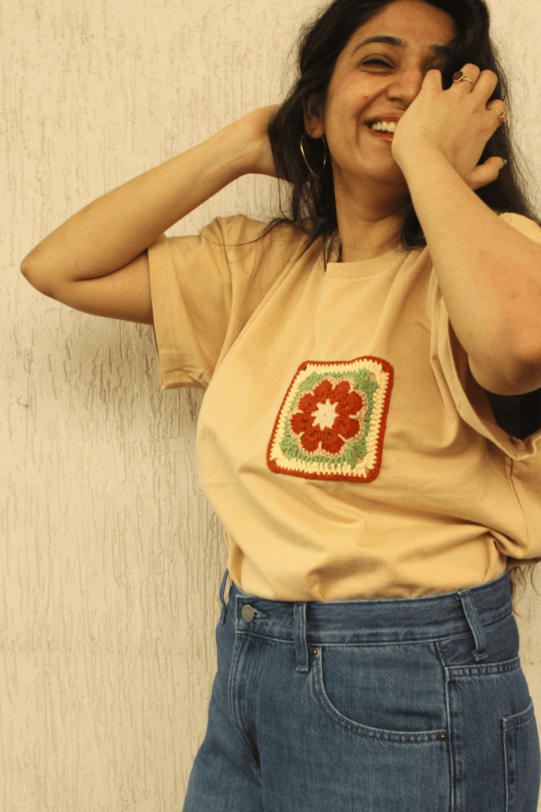 Pocket square Beige Crochet Oversize tshirt