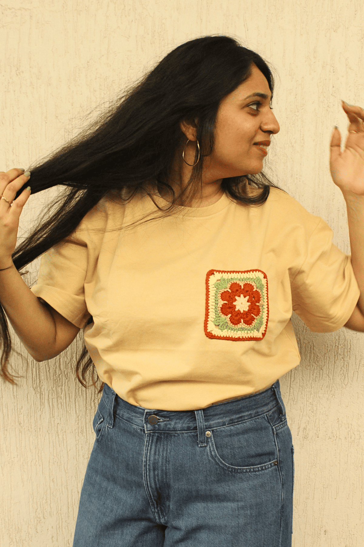 Pocket square Beige Crochet Oversize tshirt