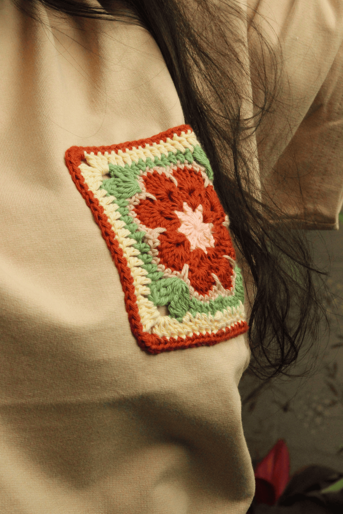 Pocket square Beige Crochet Oversize tshirt