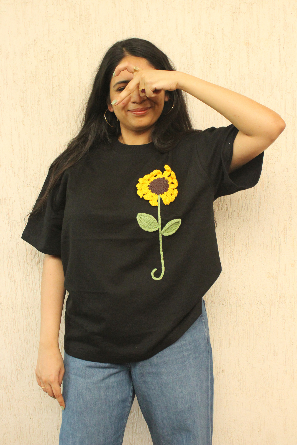 Sunflower Black Crochet Oversize tshirt