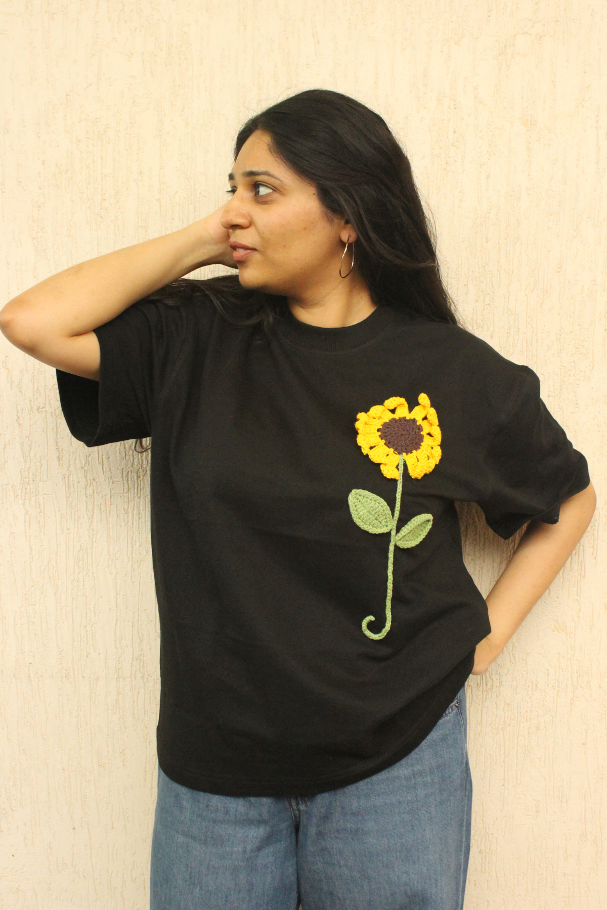 Sunflower Black Crochet Oversize tshirt