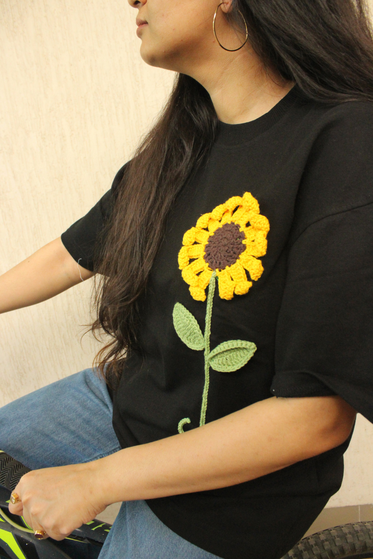 Sunflower Black Crochet Oversize tshirt
