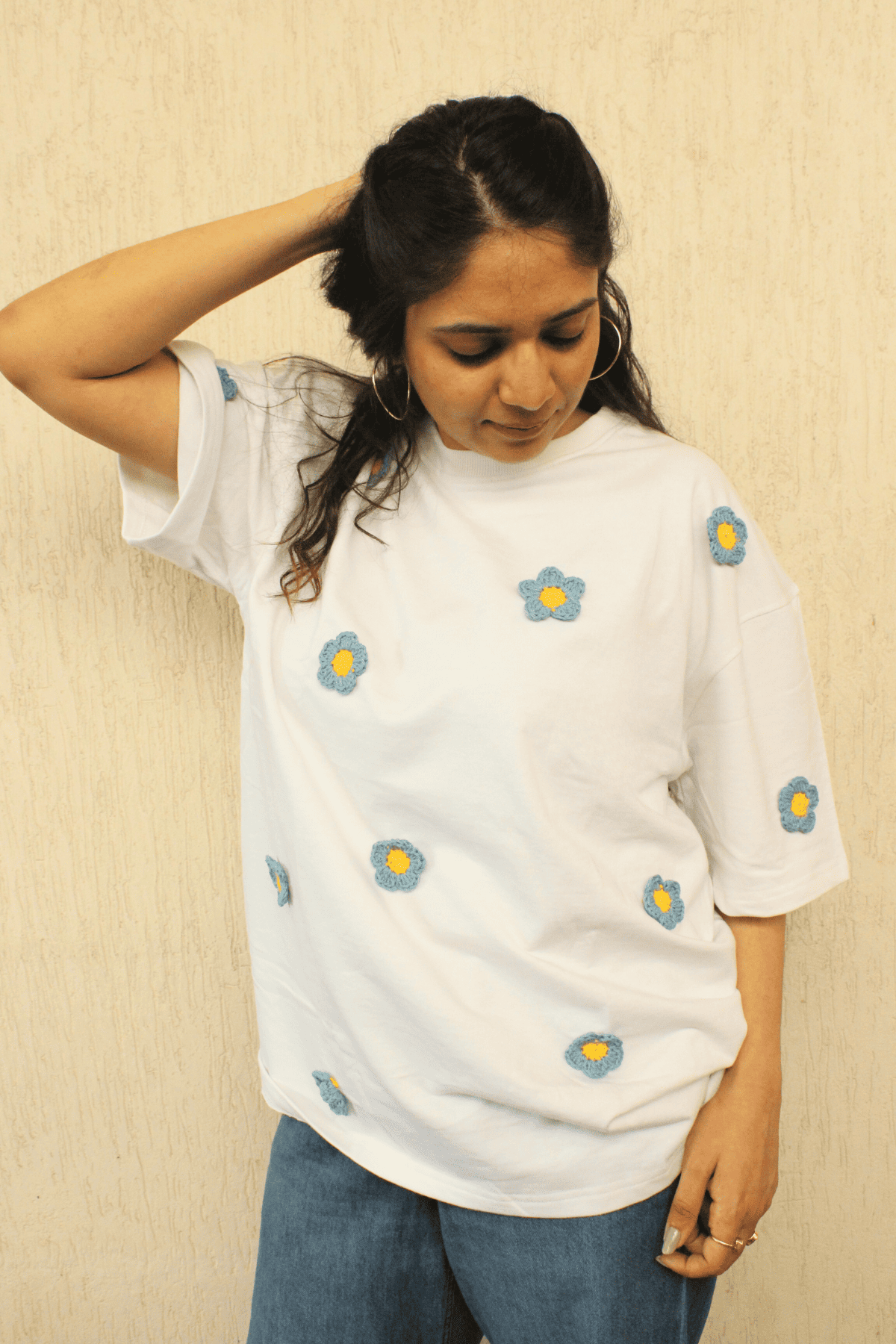 Garden of Flowers- White Crochet Oversize tshirt