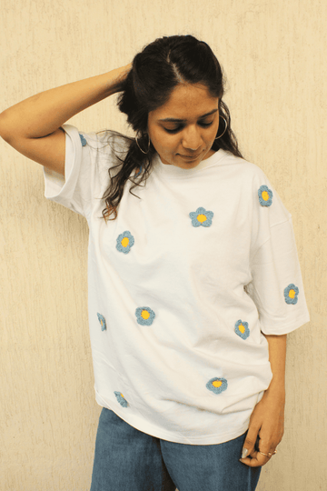 Garden of Flowers- White Crochet Oversize tshirt