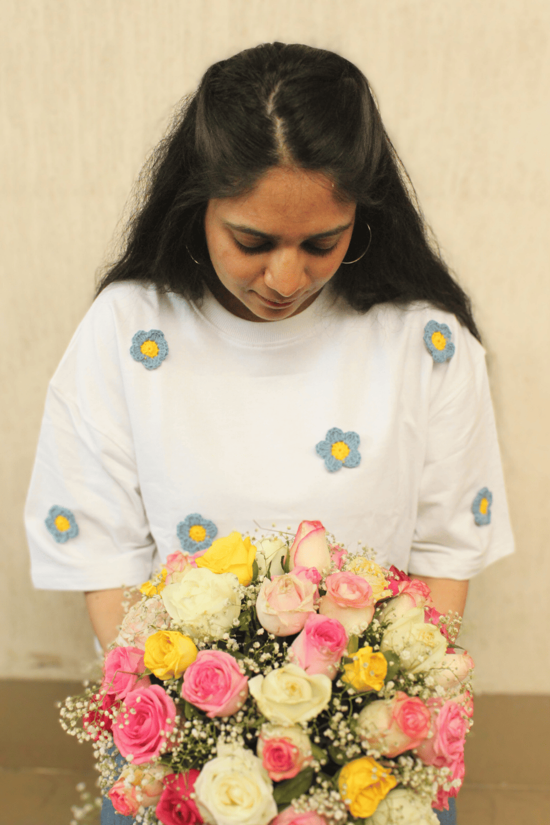 Garden of Flowers- White Crochet Oversize tshirt