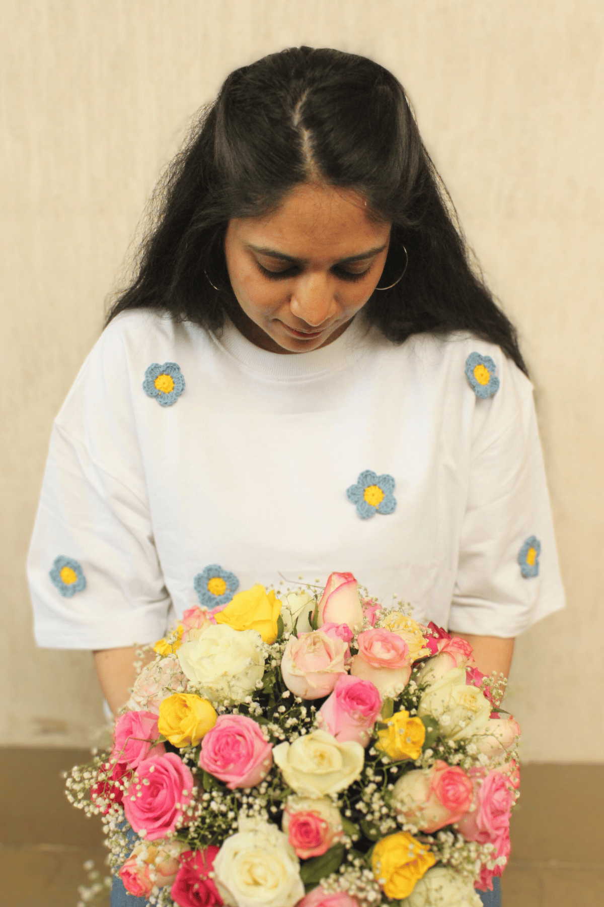 Garden of Flowers- White Crochet Oversize tshirt