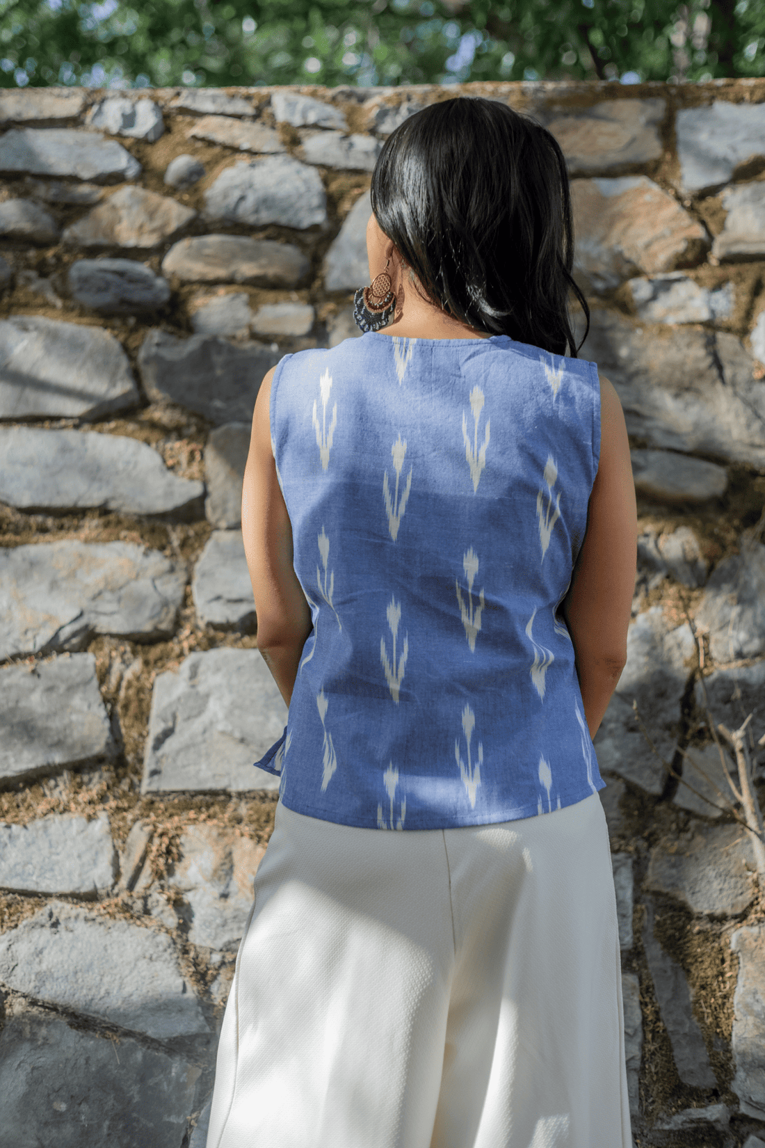 Ikat blue Angrakha top