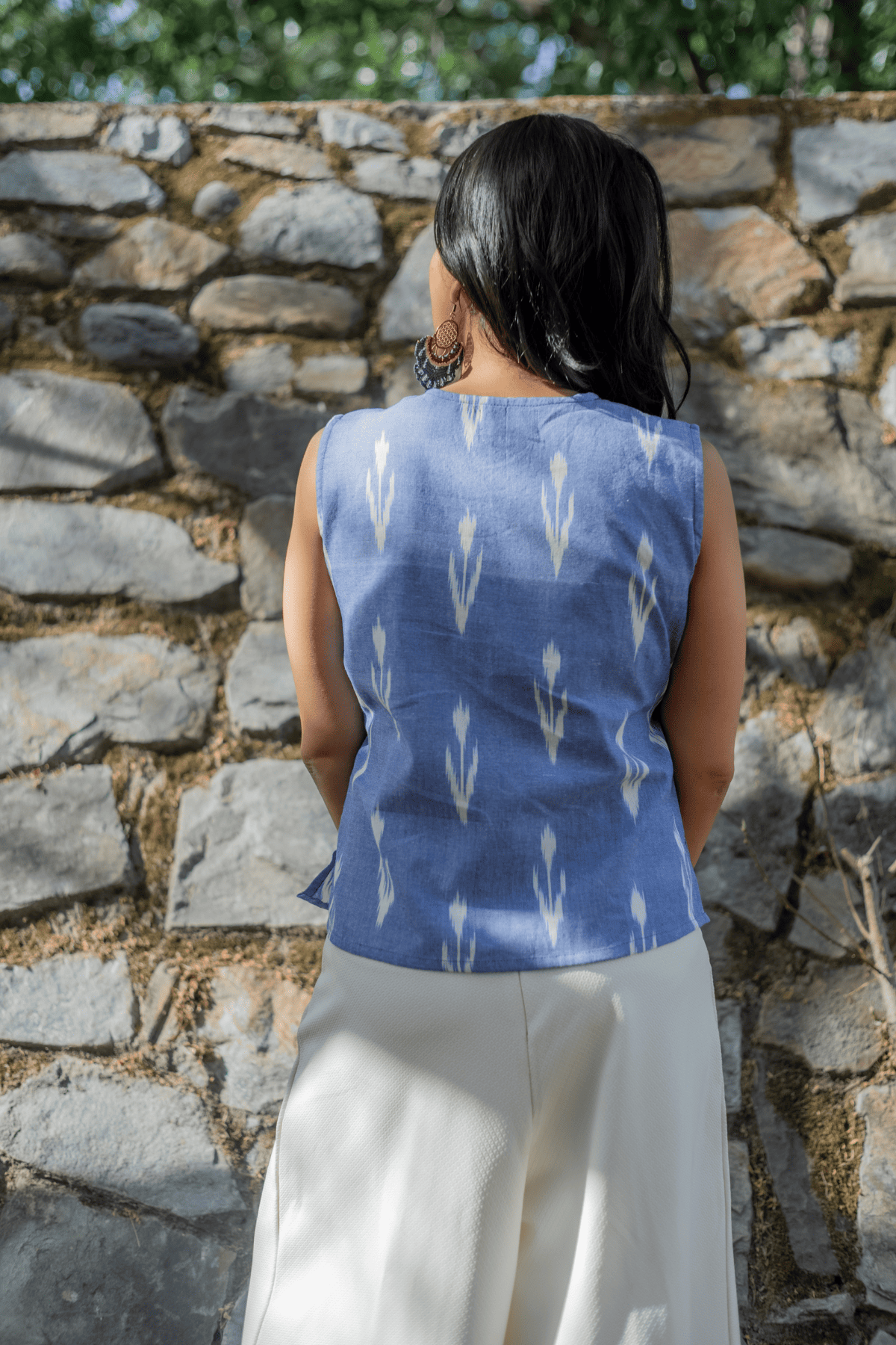 Ikat blue Angrakha top
