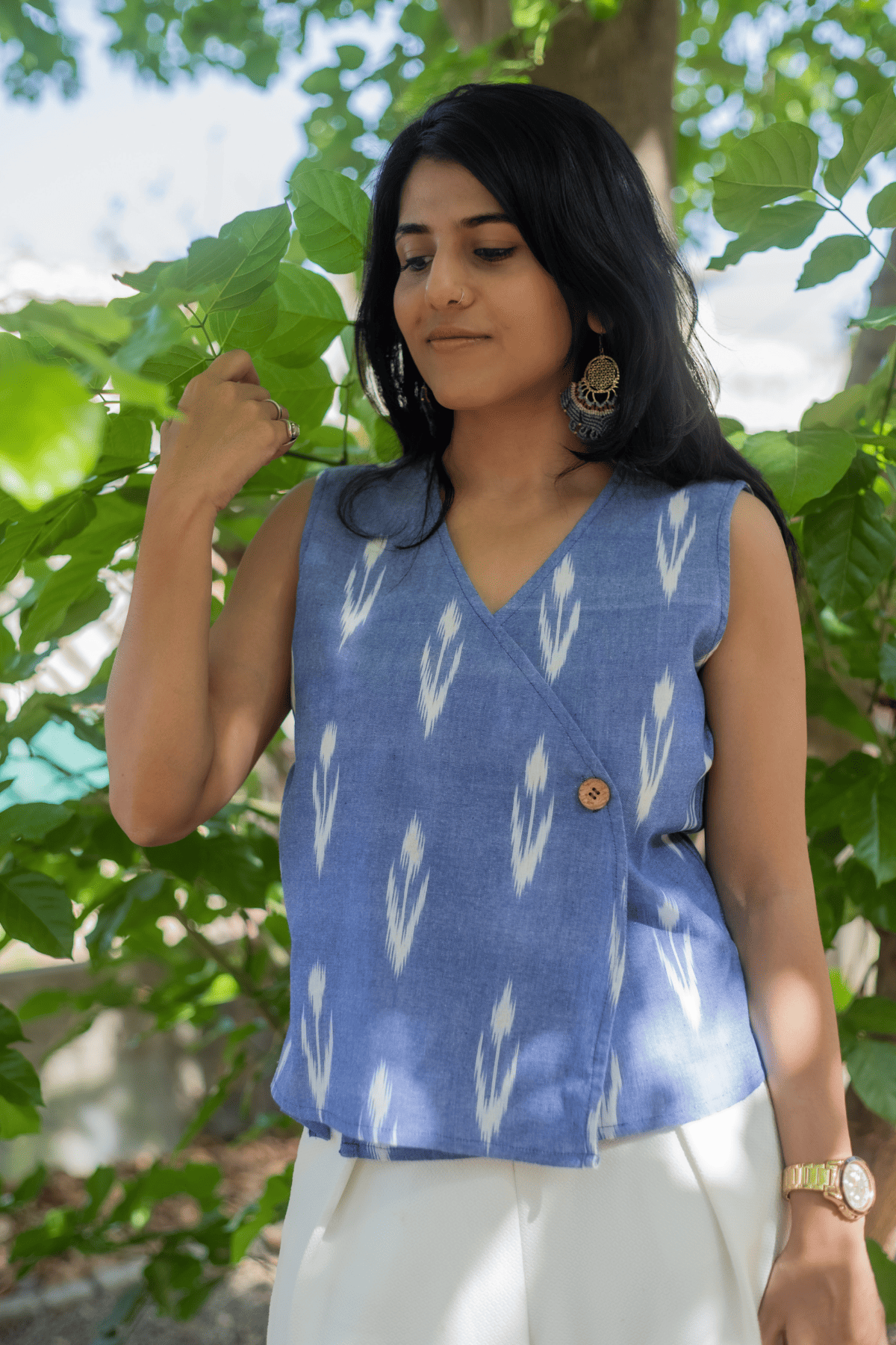 Ikat blue Angrakha top