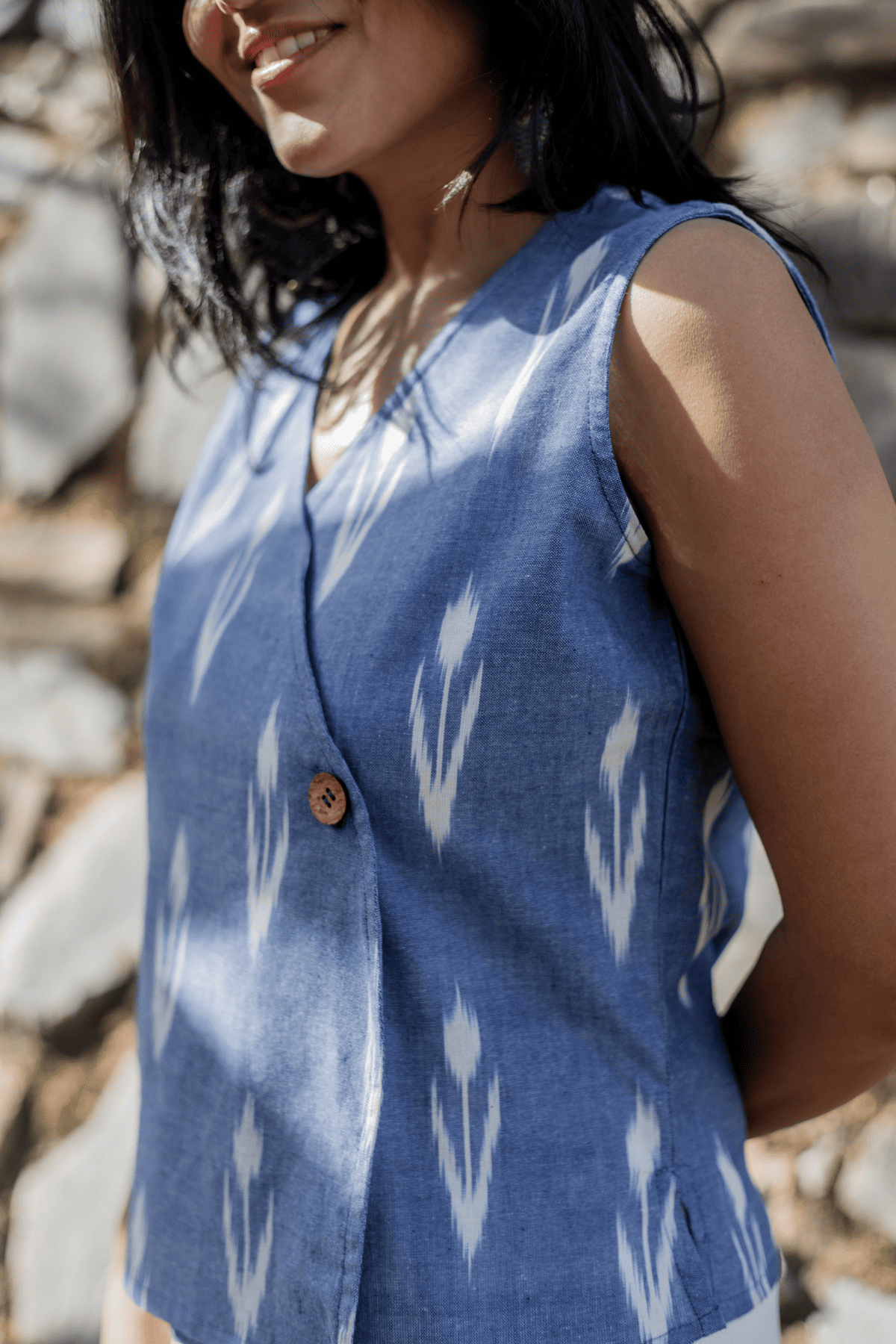 Ikat blue Angrakha top