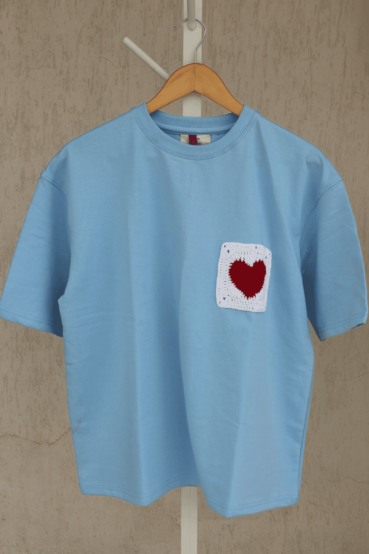 Heart Patch Blue Crochet Oversize tshirt