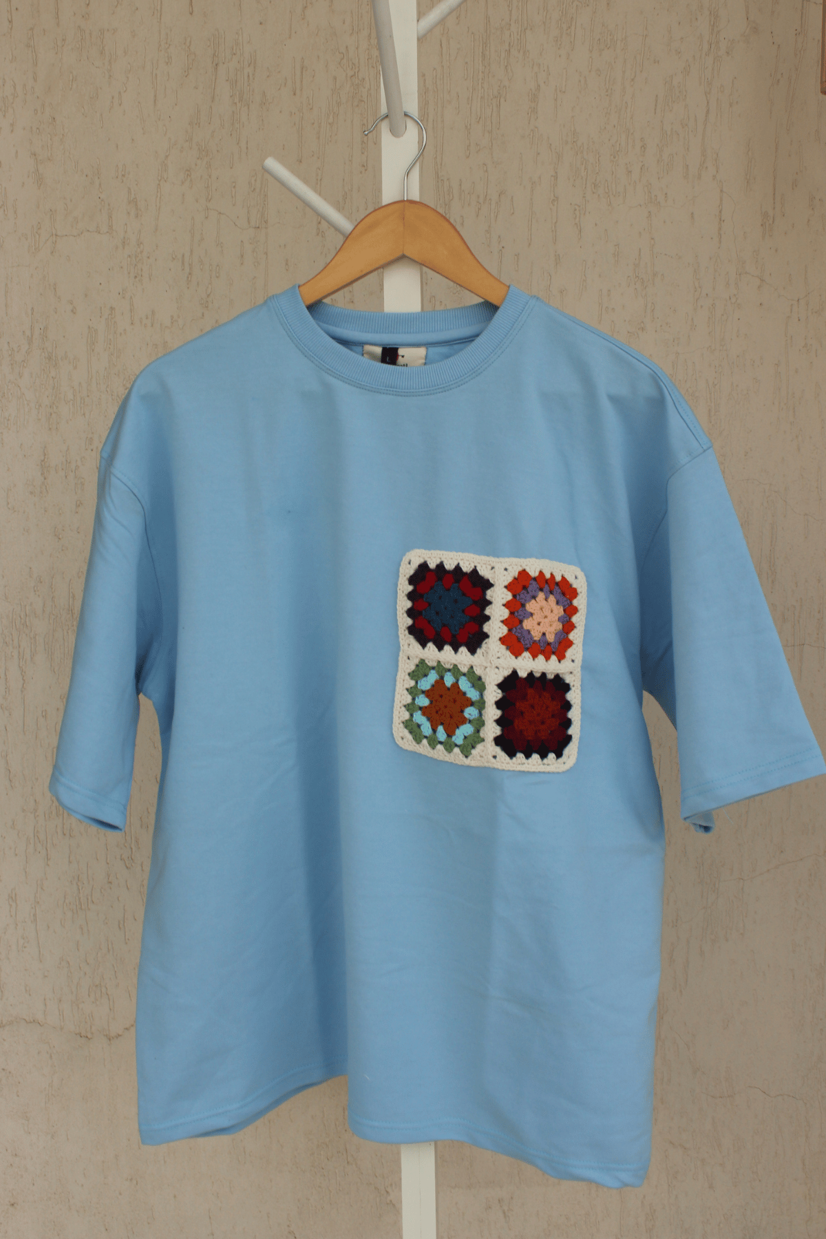 Grandmother Patch Blue Crochet Oversize tshirt