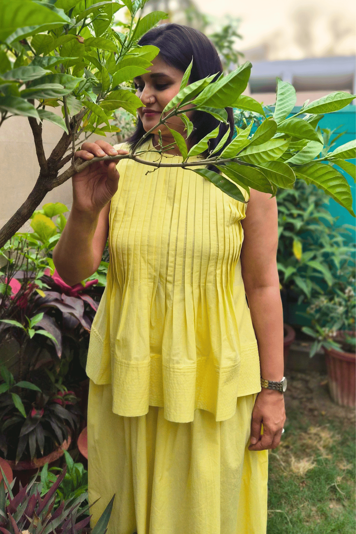 Butter Yellow Pleated top