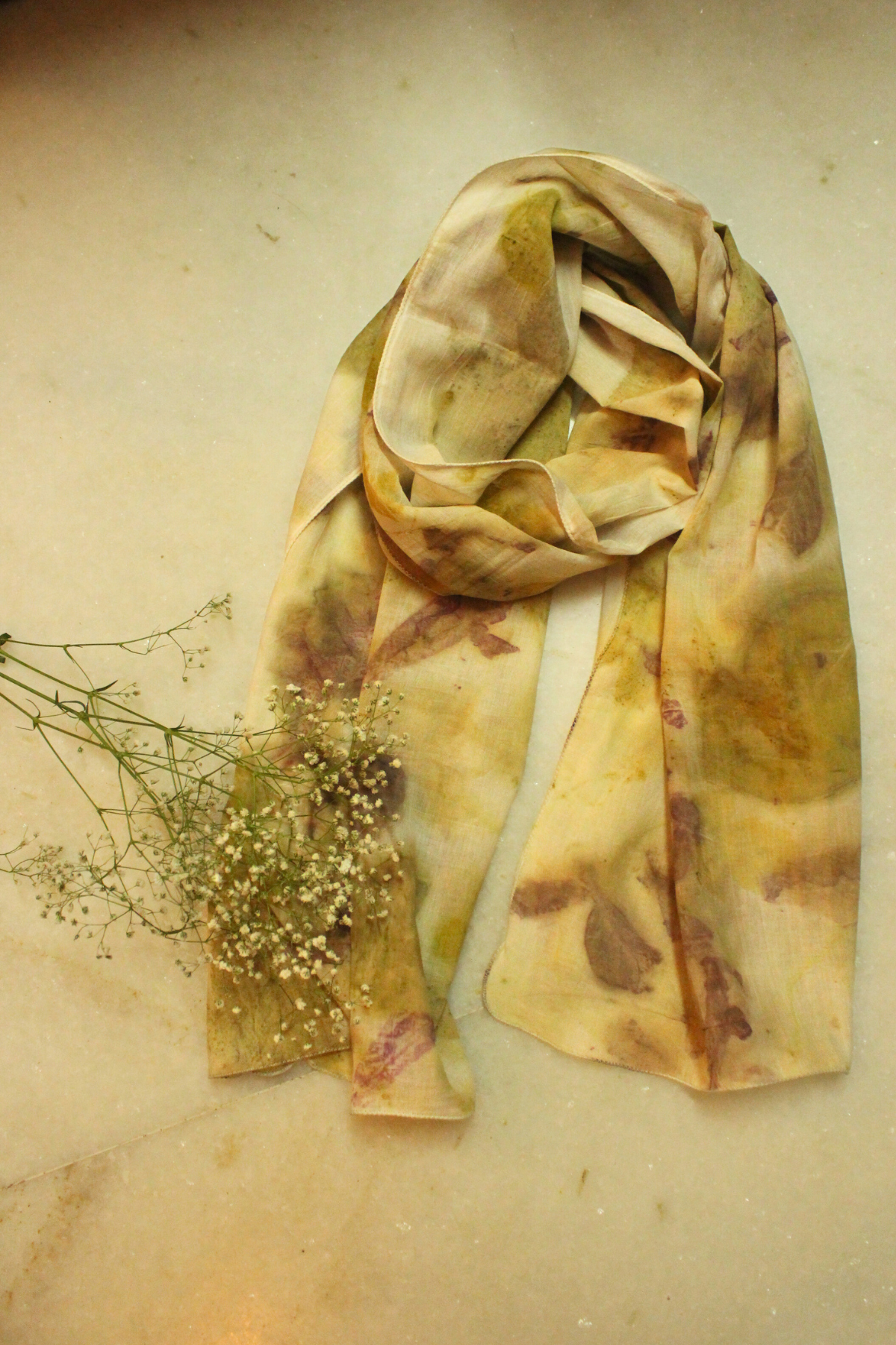Ecoprinted Scarf-Cream