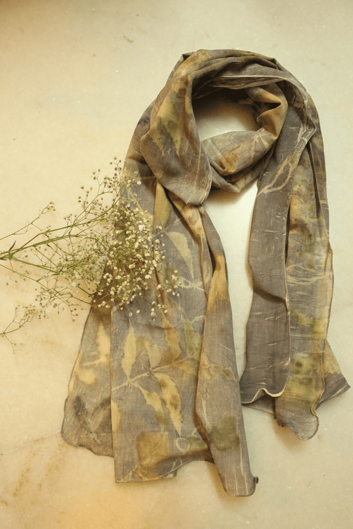 Ecoprinted Scarf-Grey