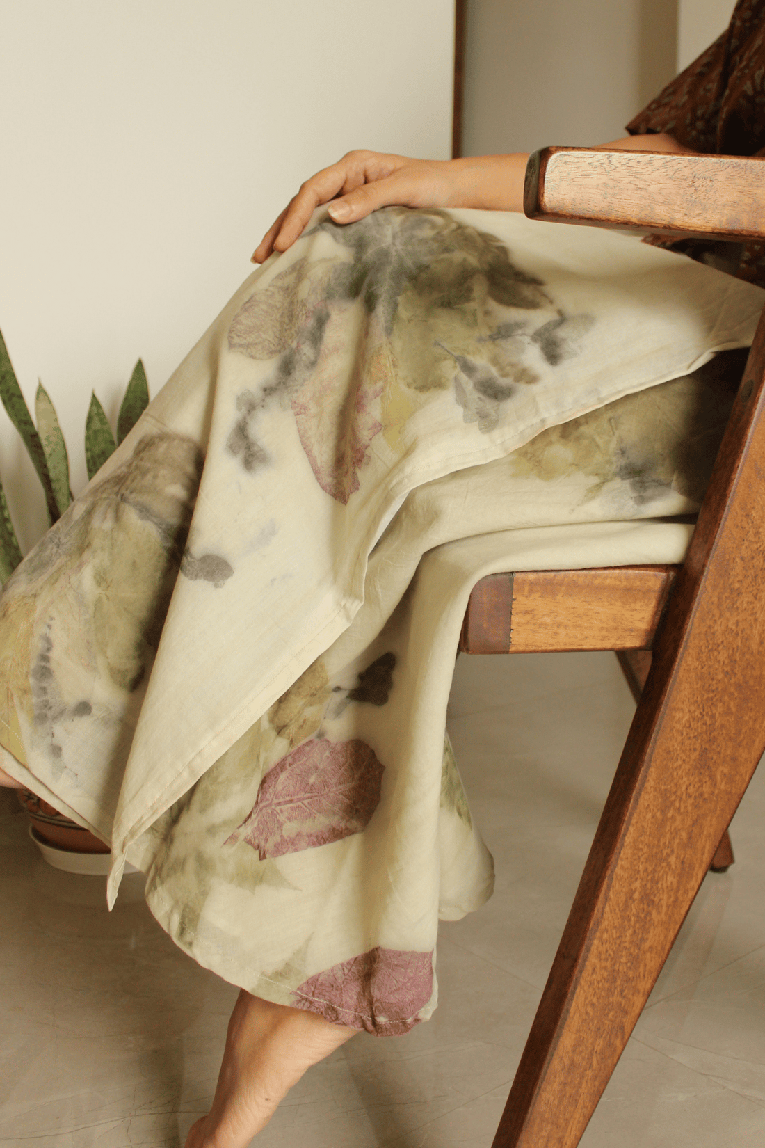 Ecoprinted wrap skirt-Beige