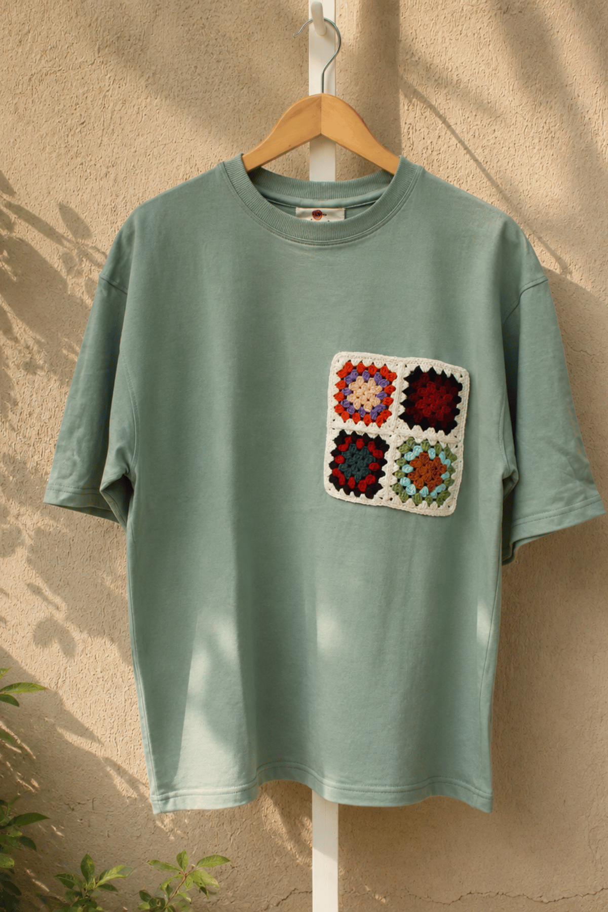 Grandmother Patch Green Crochet Oversize tshirt