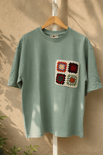 Grandmother Patch Green Crochet Oversize tshirt