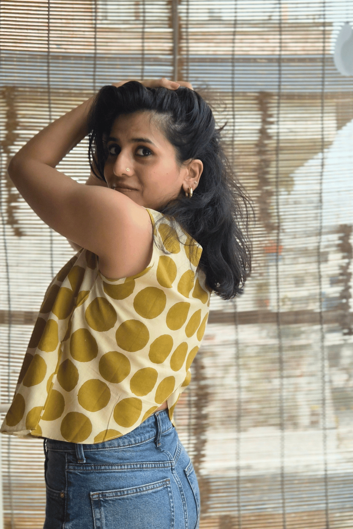 Hana (花)- Polka Cross back Top - Mustard