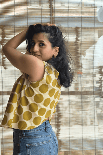 Hana (花)- Polka Cross back Top - Mustard