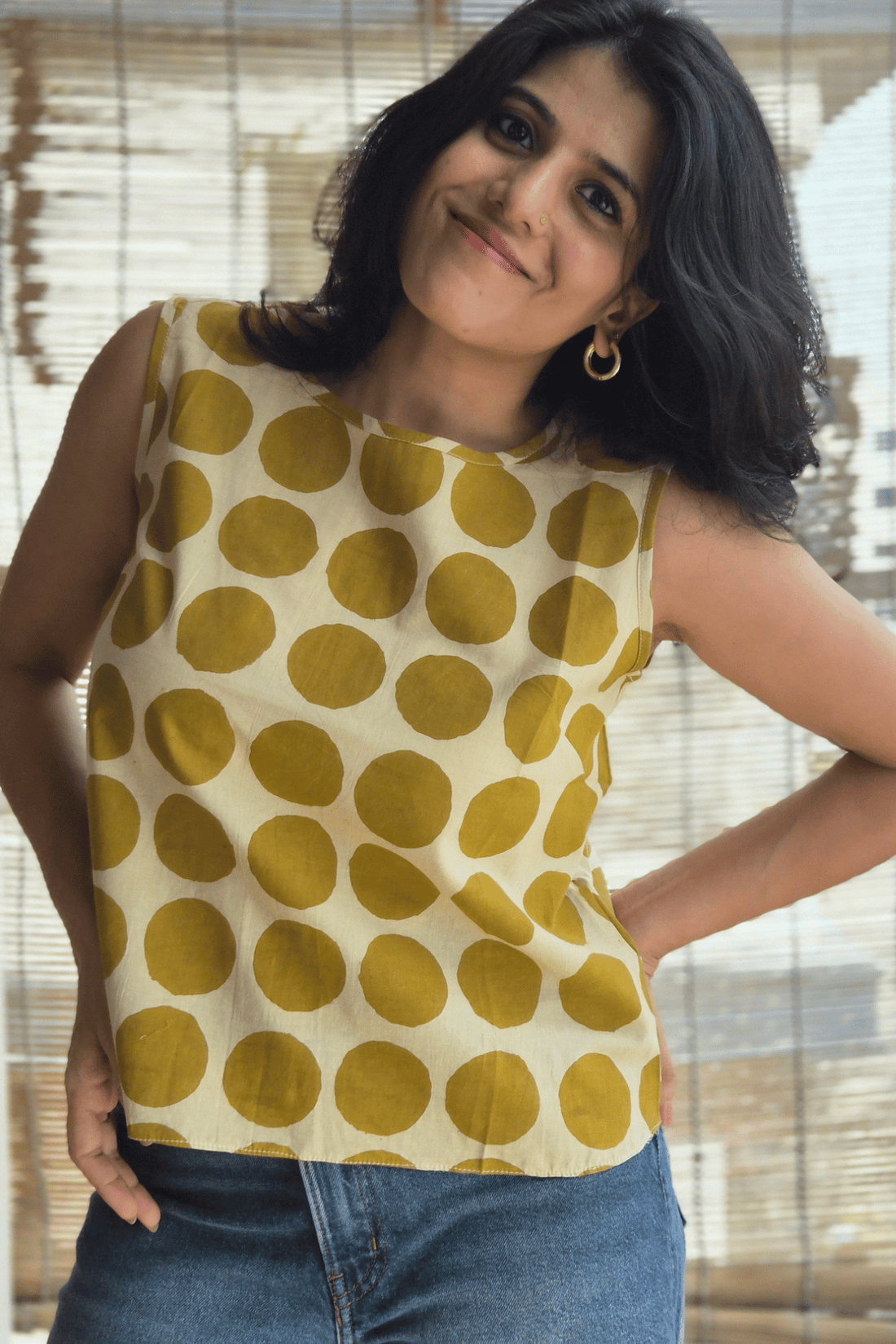 Hana (花)- Polka Cross back Top - Mustard