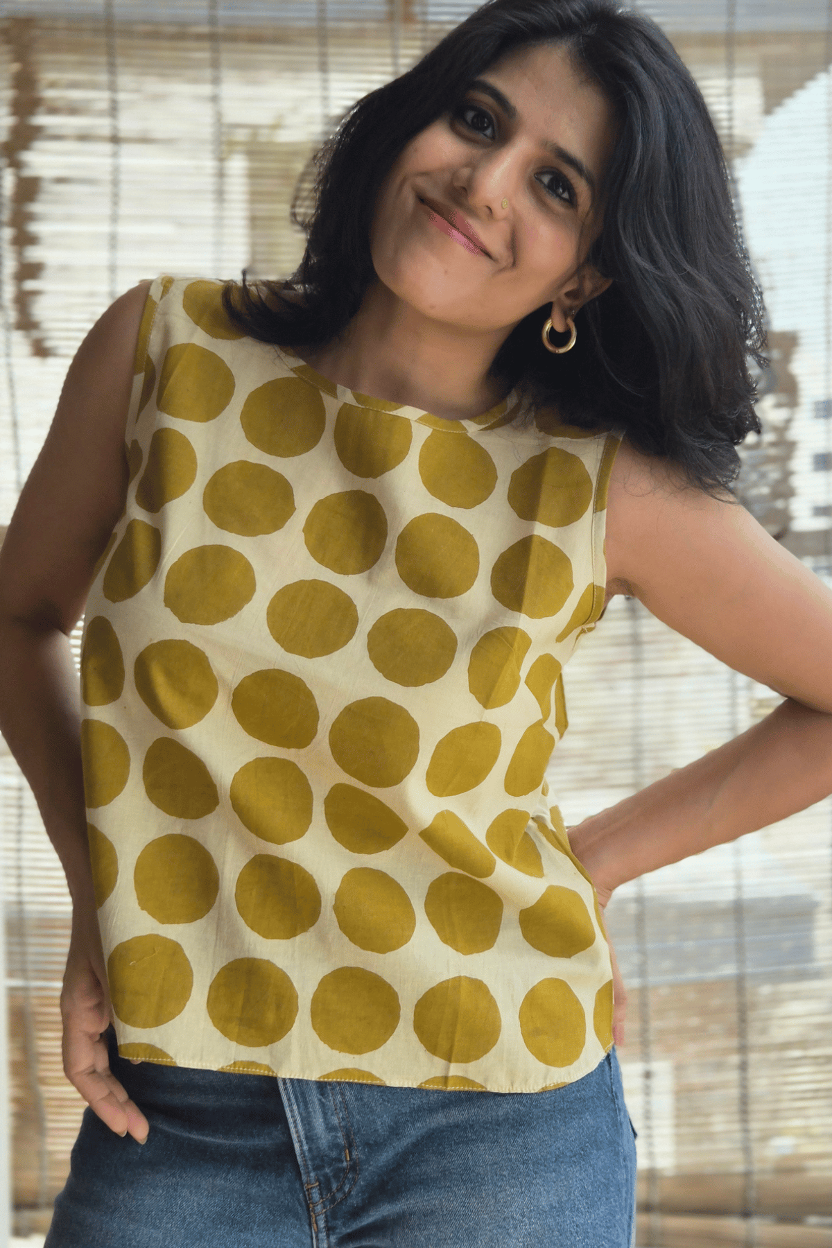 Hana (花)- Polka Cross back Top - Mustard