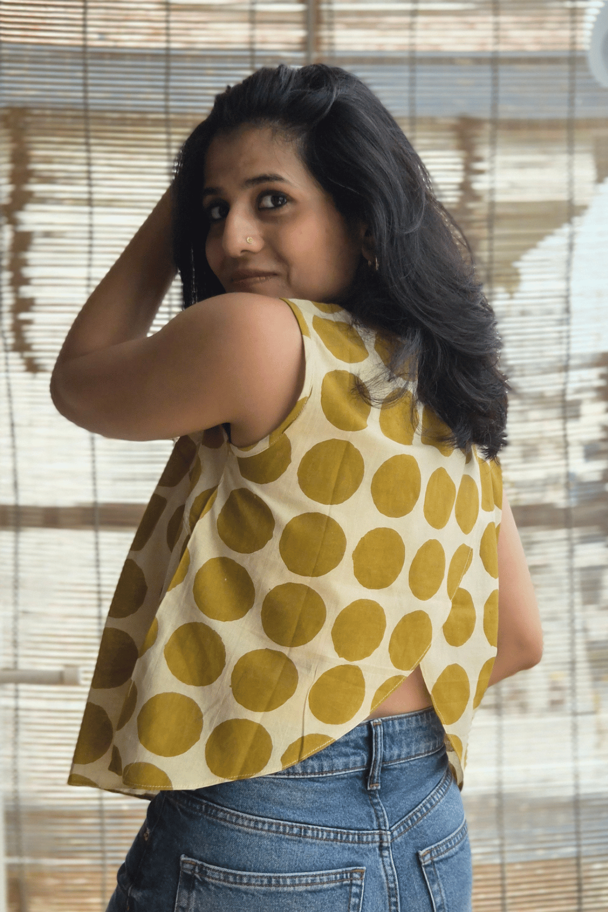 Hana (花)- Polka Cross back Top - Mustard