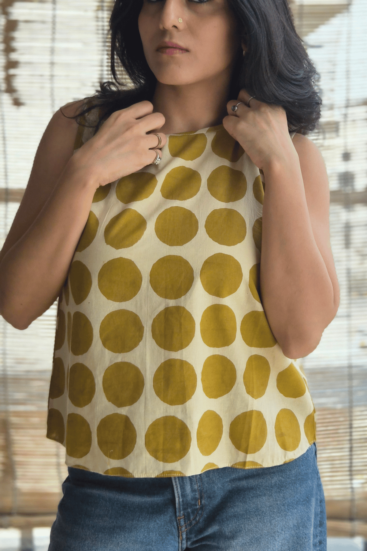 Hana (花)- Polka Cross back Top - Mustard