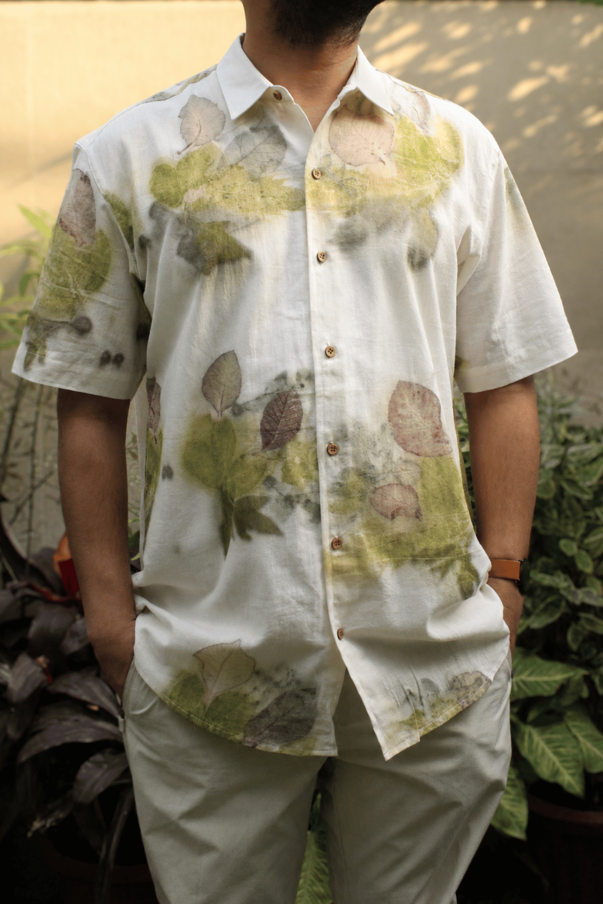 Ecoprinted Men's shirt-White