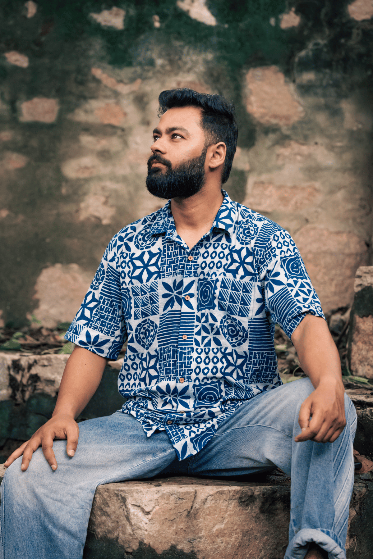 Preet/प्रीत Men's blockprinted shirt-Indigo