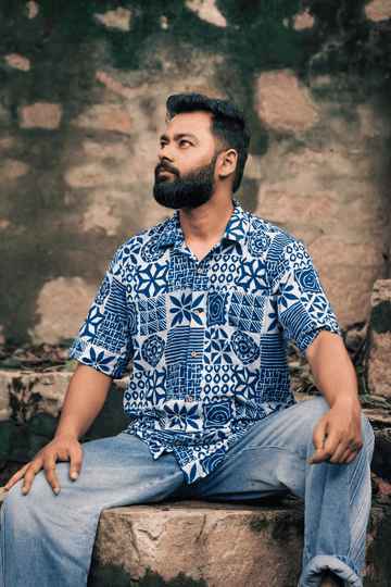 Preet/प्रीत Men's blockprinted shirt-Indigo