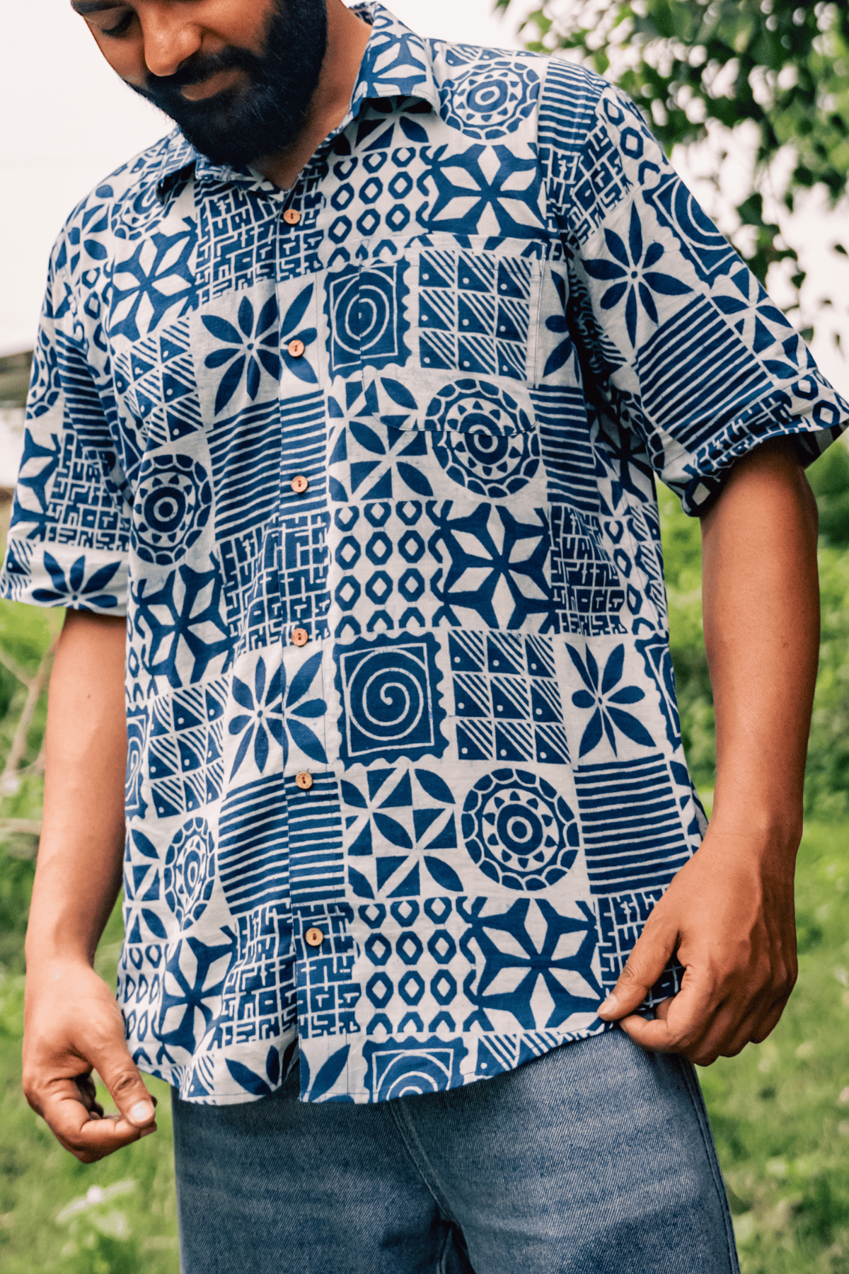 Preet/प्रीत Men's blockprinted shirt-Indigo