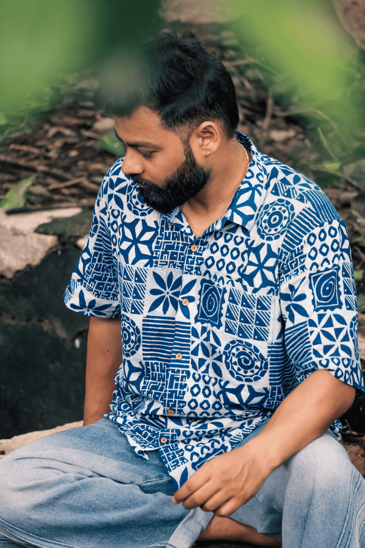 Preet/प्रीत Men's blockprinted shirt-Indigo