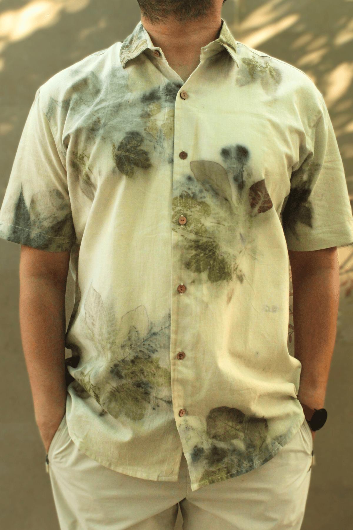 Ecoprinted Men's shirt-Beige
