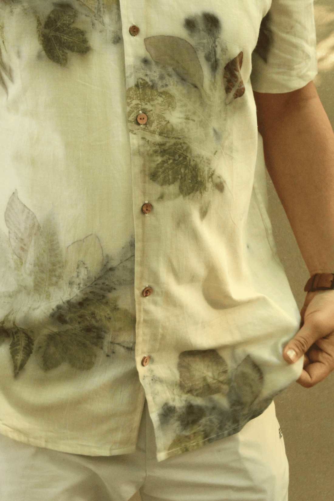 Ecoprinted Men's shirt-Beige