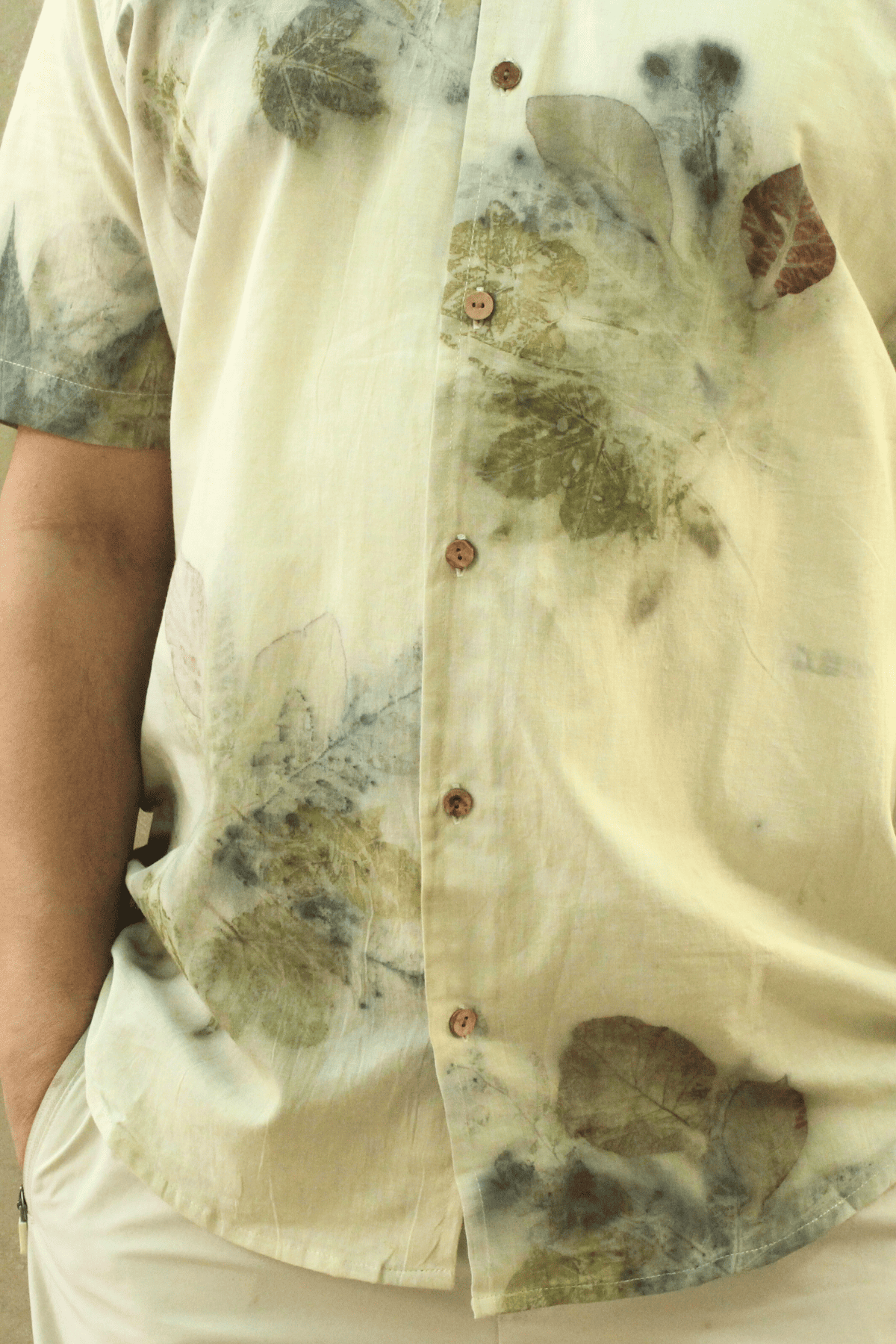 Ecoprinted Men's shirt-Beige