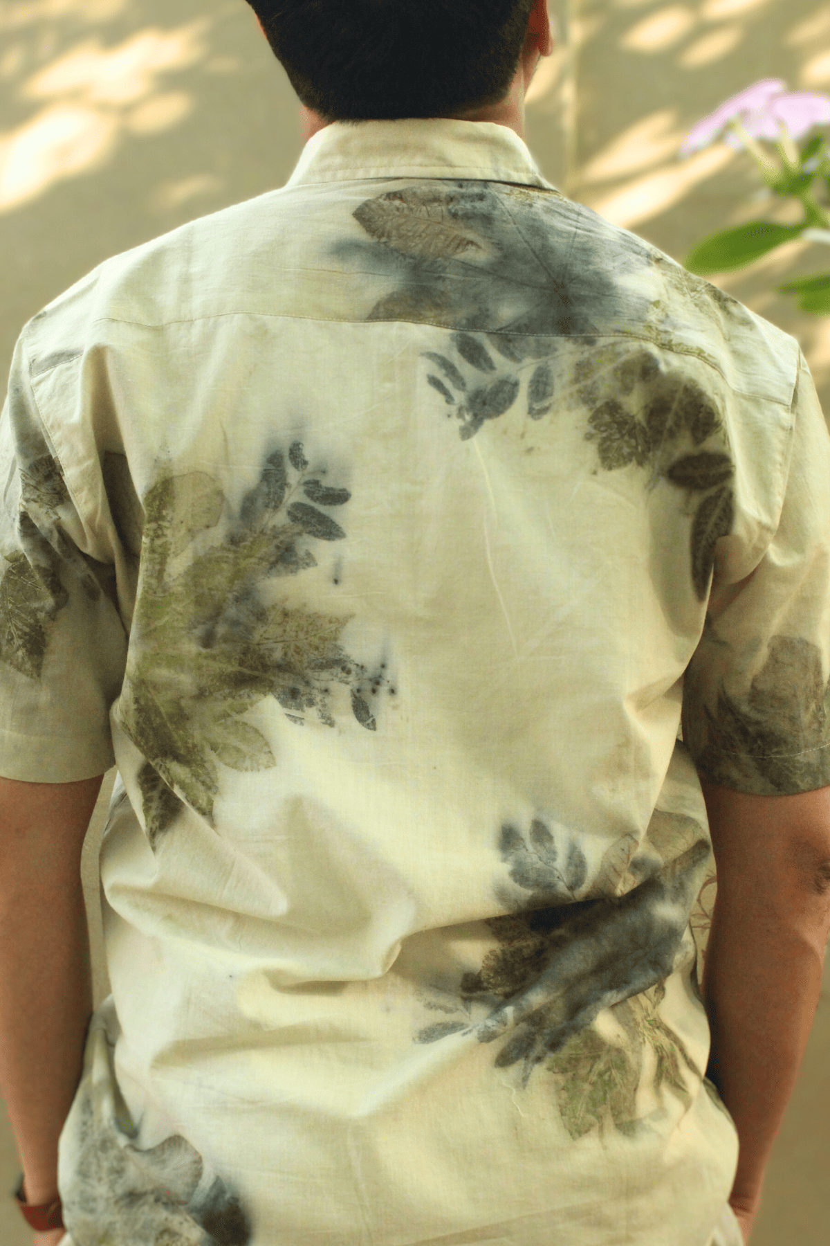 Ecoprinted Men's shirt-Beige
