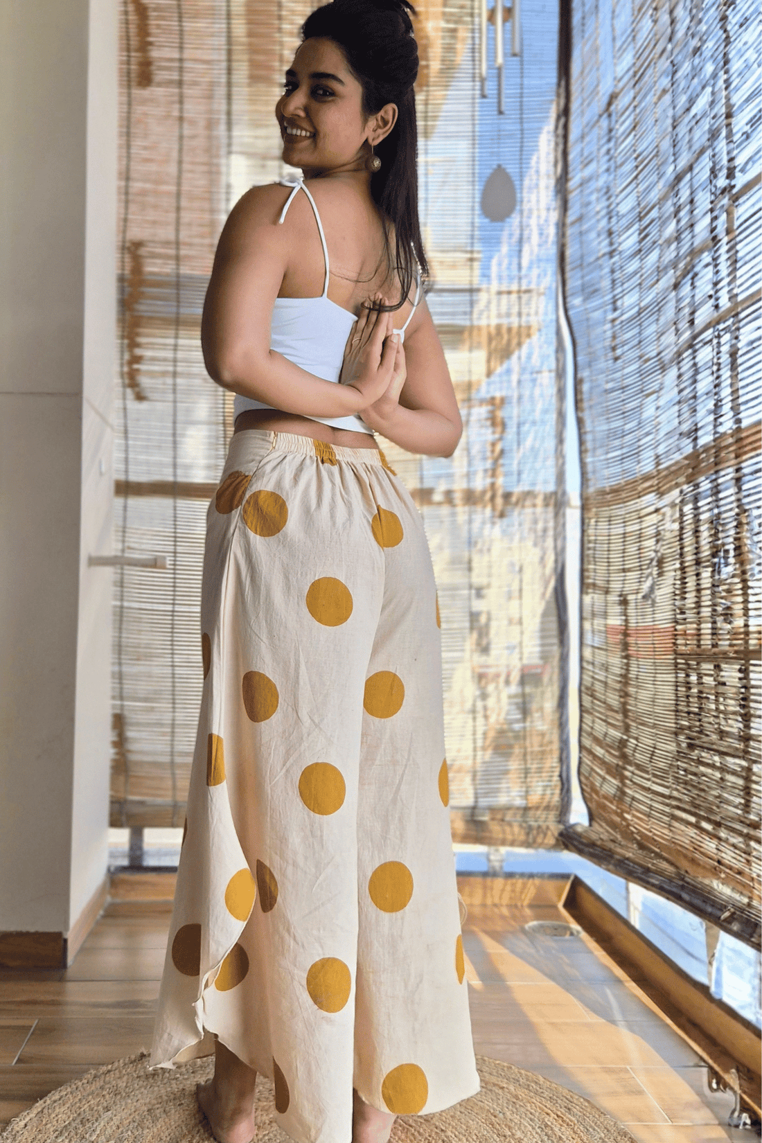 Mustard Flowy Polka Pants