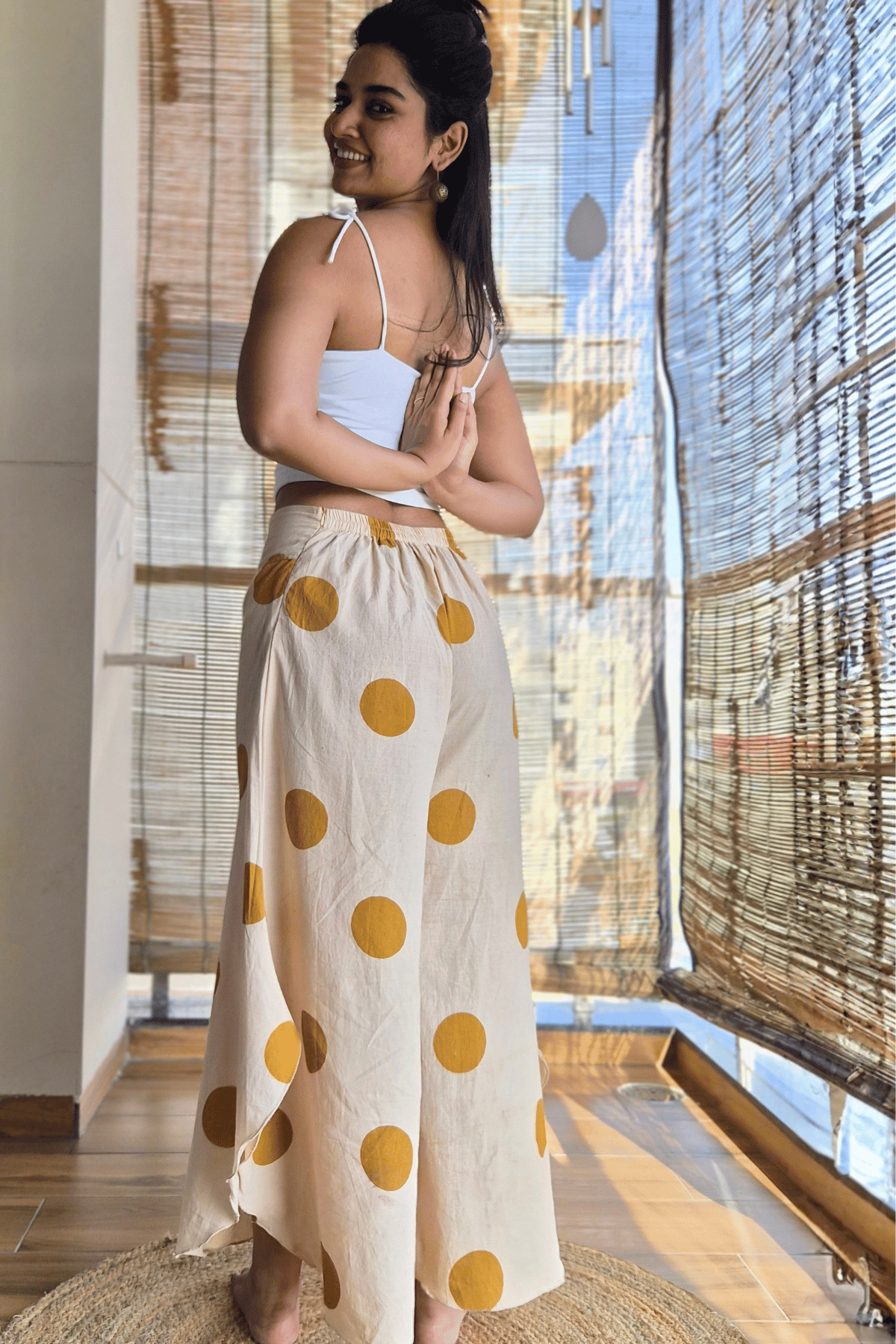 Mustard Flowy Polka Pants