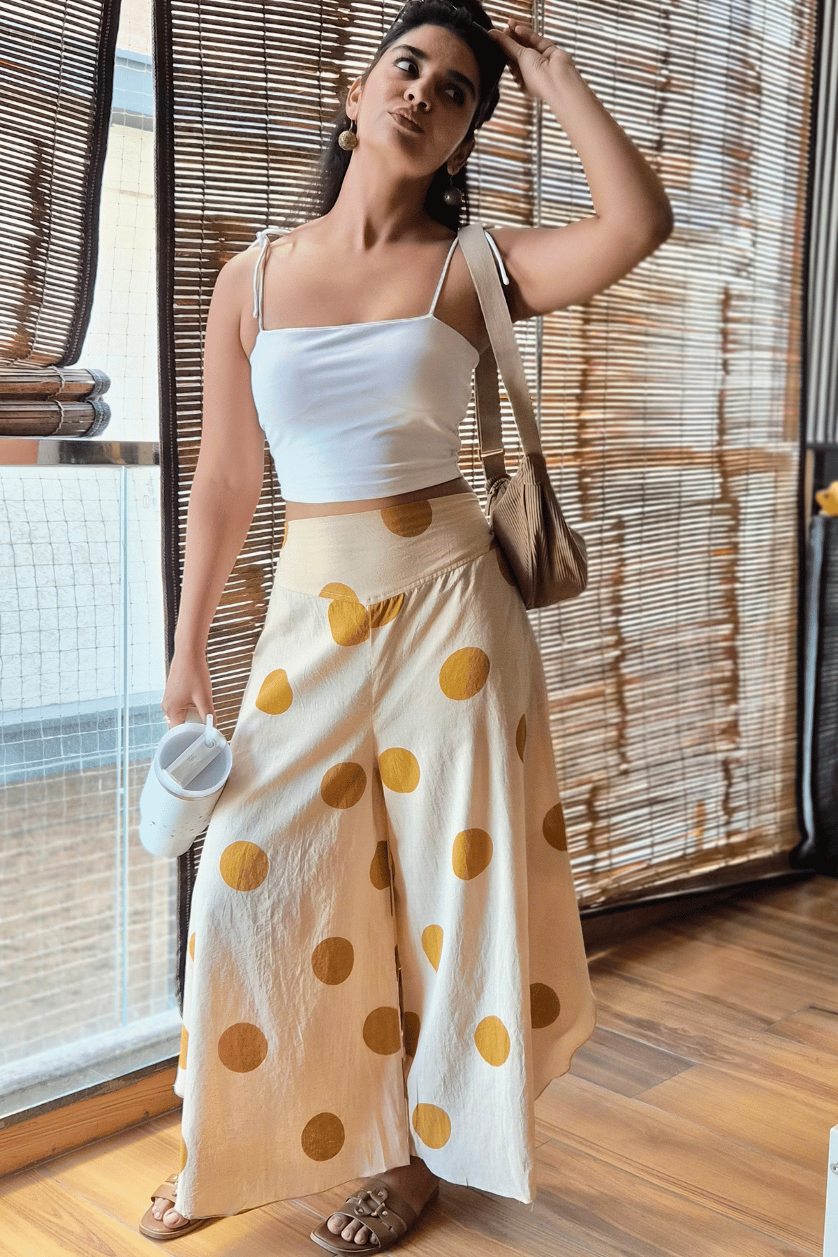 Mustard Flowy Polka Pants