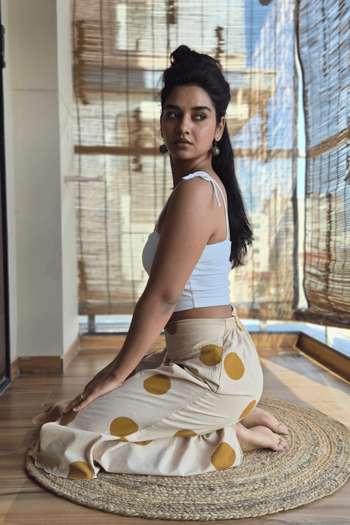 Mustard Flowy Polka Pants
