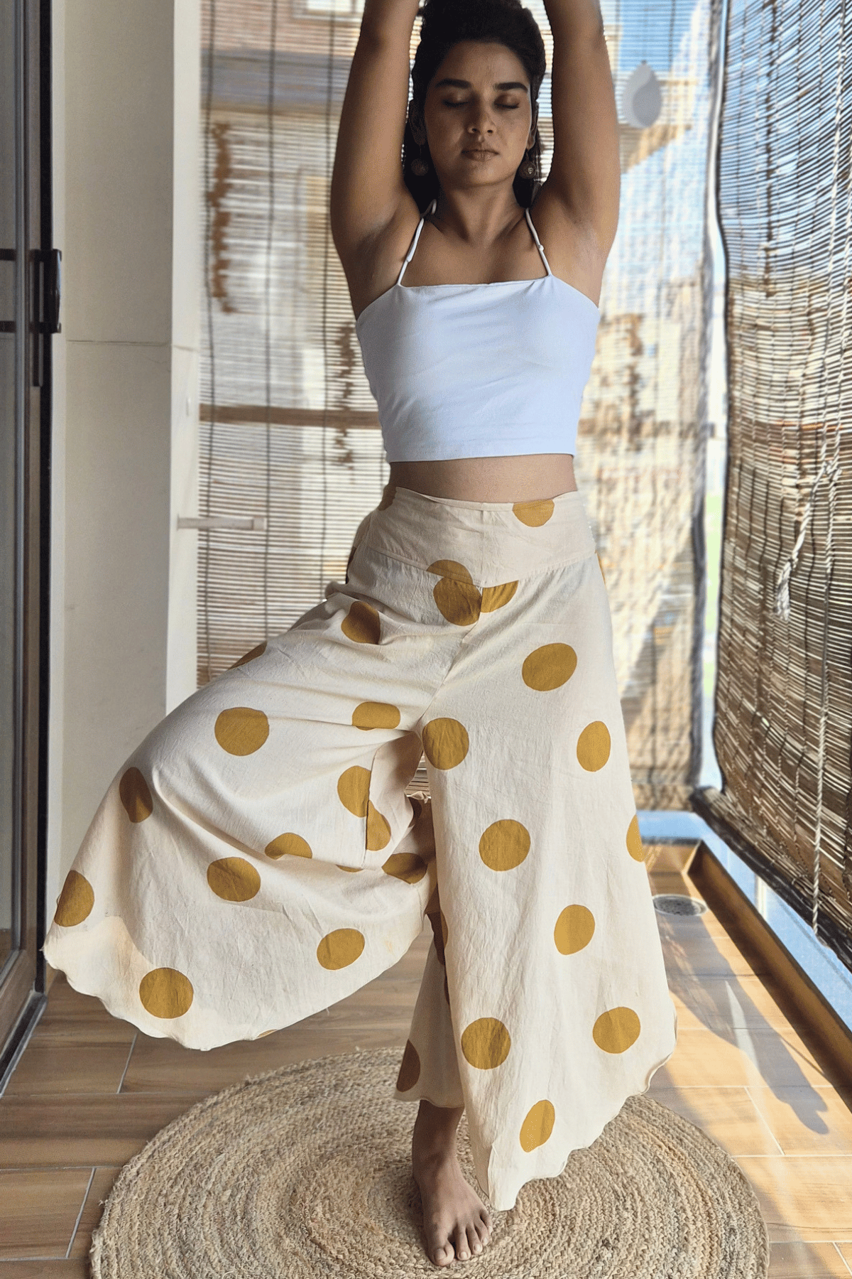 Mustard Flowy Polka Pants