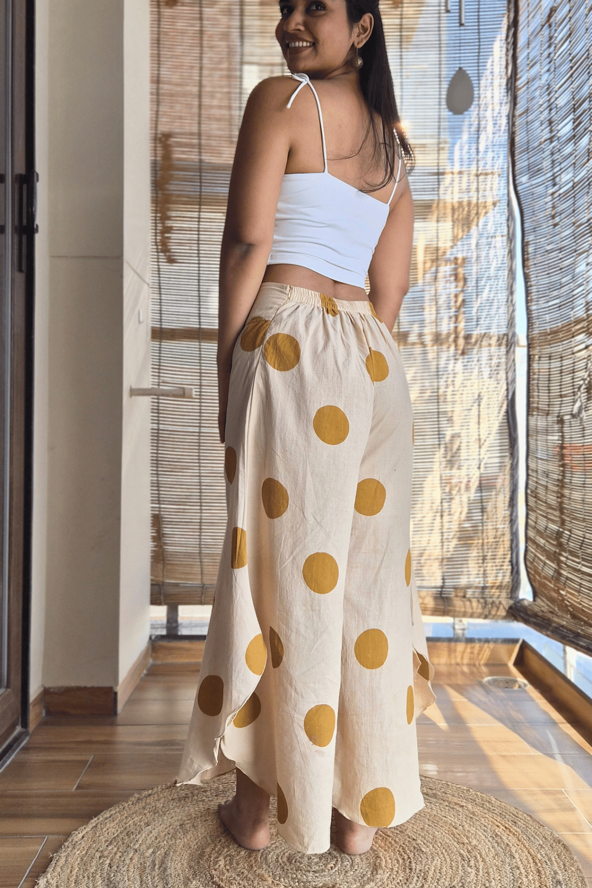 Mustard Flowy Polka Pants