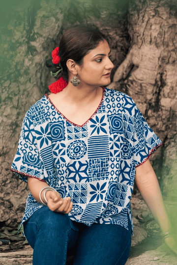 Preet/प्रीत- Blockprinted Boxy top-Indigo