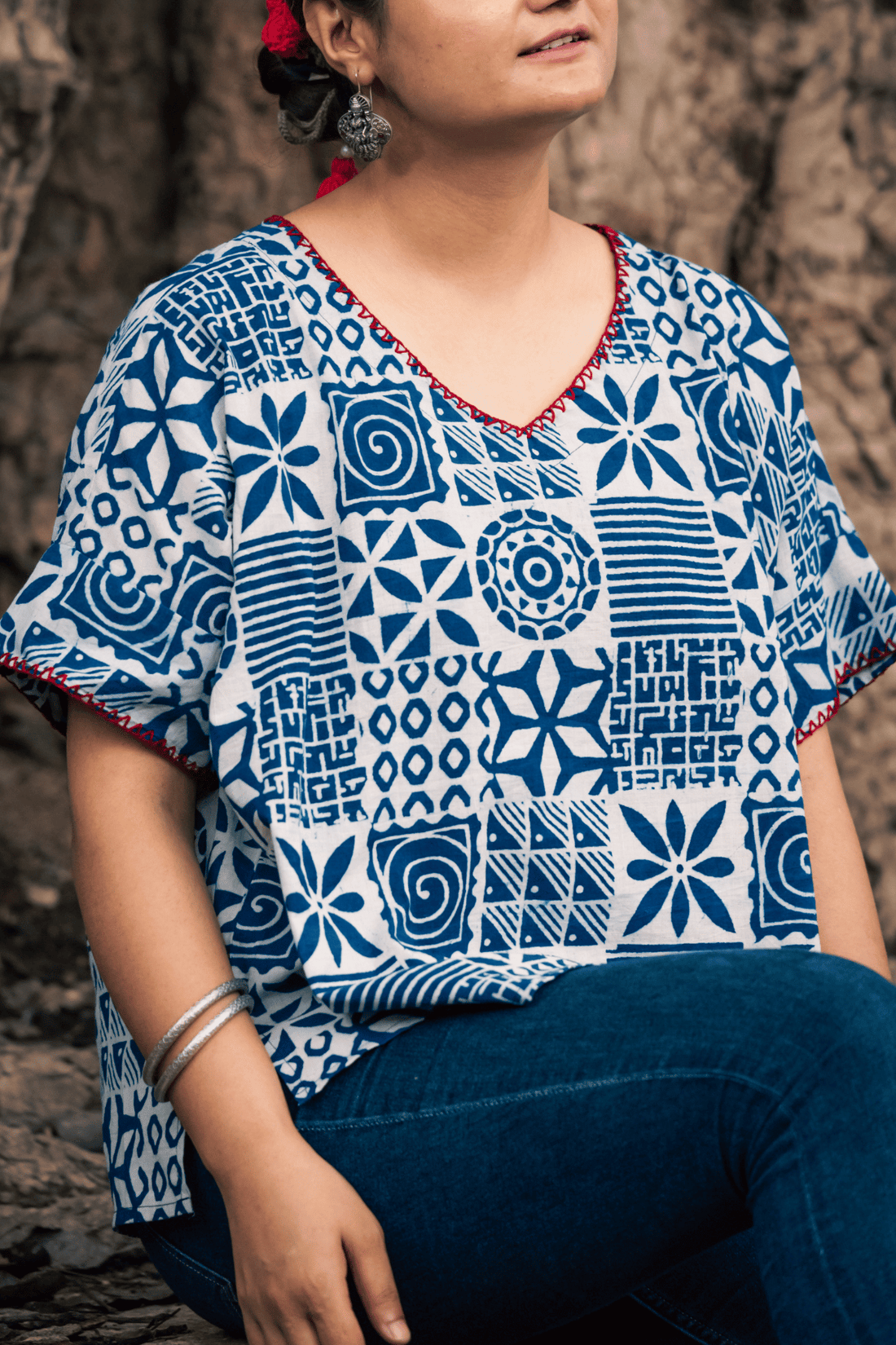 Preet/प्रीत- Blockprinted Boxy top-Indigo